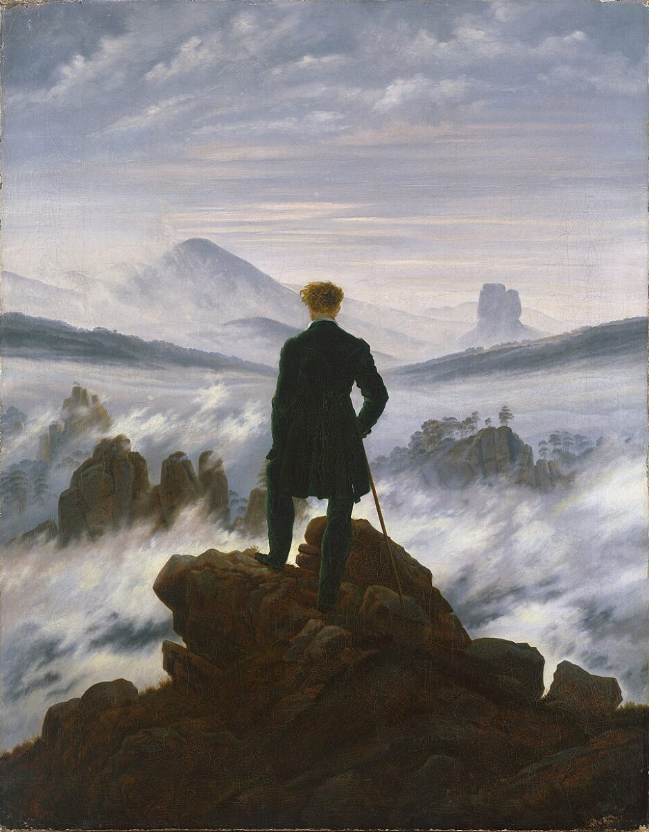 Caspar David Friedrich, Der Wanderer über dem Nebelmeer (1818). Caspar David Friedrich, Der Wanderer über dem Nebelmeer (1818).